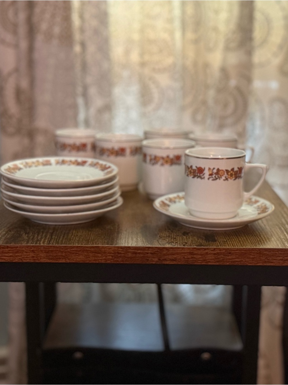 Classic White Ceramic Demitasse and Saucer Set with Autumn Floral Band